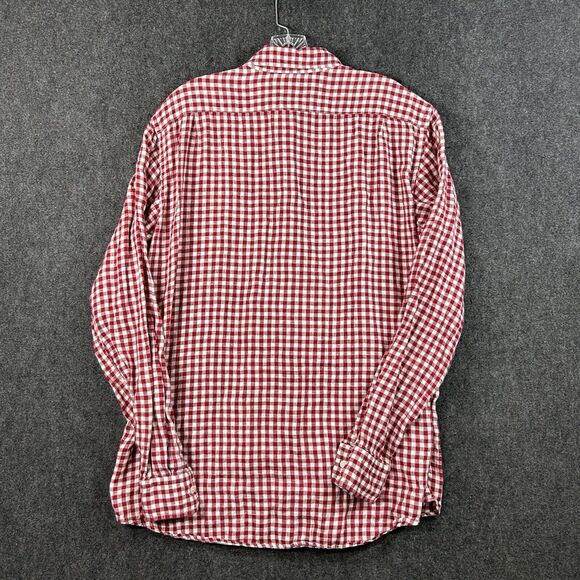 Uniqlo Shirt Men’s Large Red White Checkered 100% Linen Pocket Casual Summer - Picture 4 of 10